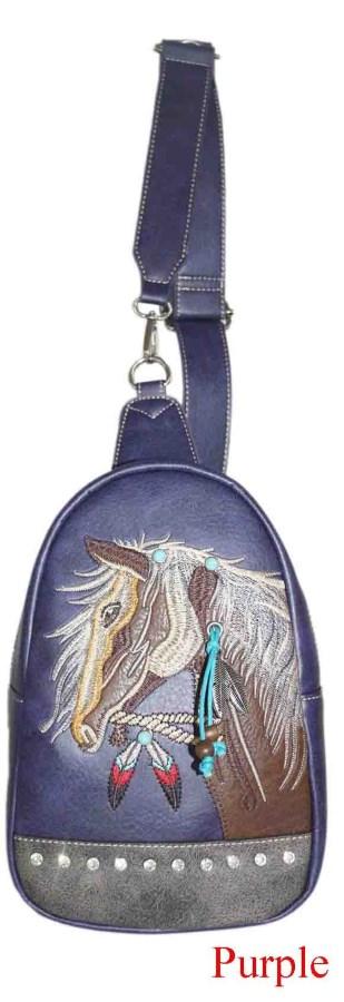 Wholesale Rhinestone Horse Embroidery Design Crossbody Purple image