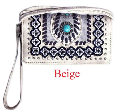 Western Concho Pattern Wallet - Beige image