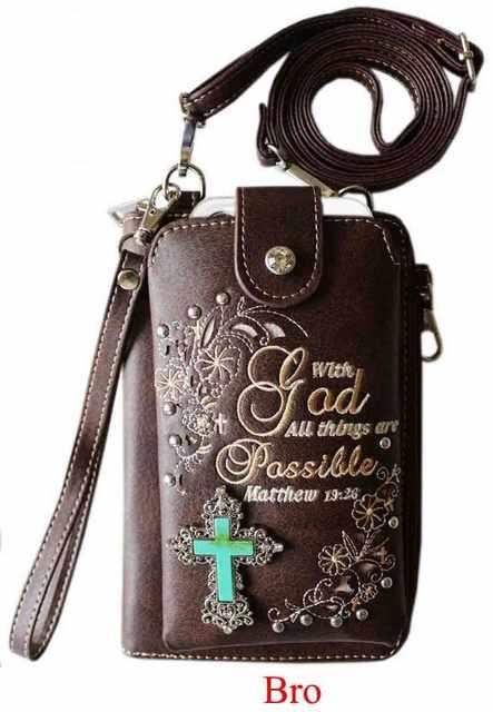 "With God All Things All Are Possible" Phone Wallet - Brown image