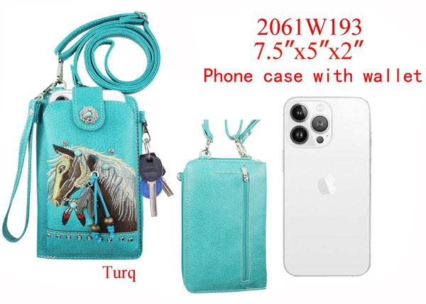 Western Phone Wallet With Horse Embroidery - Turquoise image