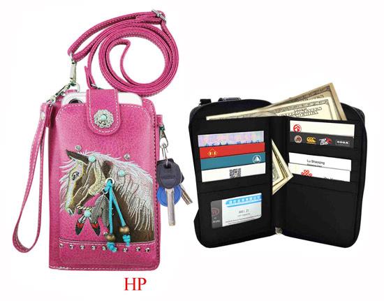 Horse Embroidery Western Phone Wallet - Hot Pink image
