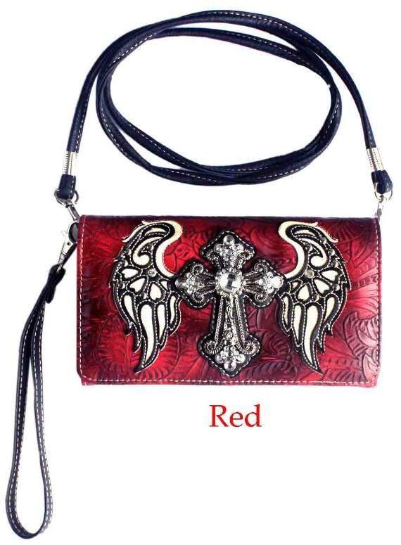 Rhinestone Cross Angel Wings Wallet - Red image