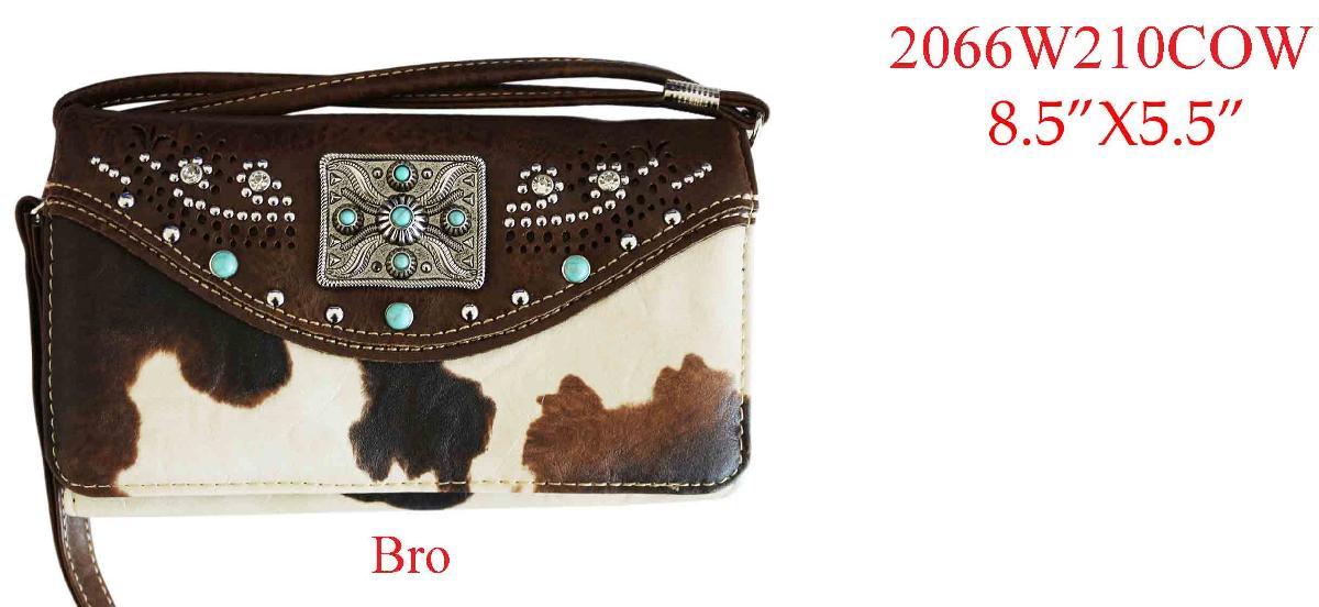 Western Cow Print Concho Wallet - Brown image