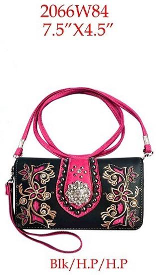 Western Floral Rhinestone Purse - Hot Pink image