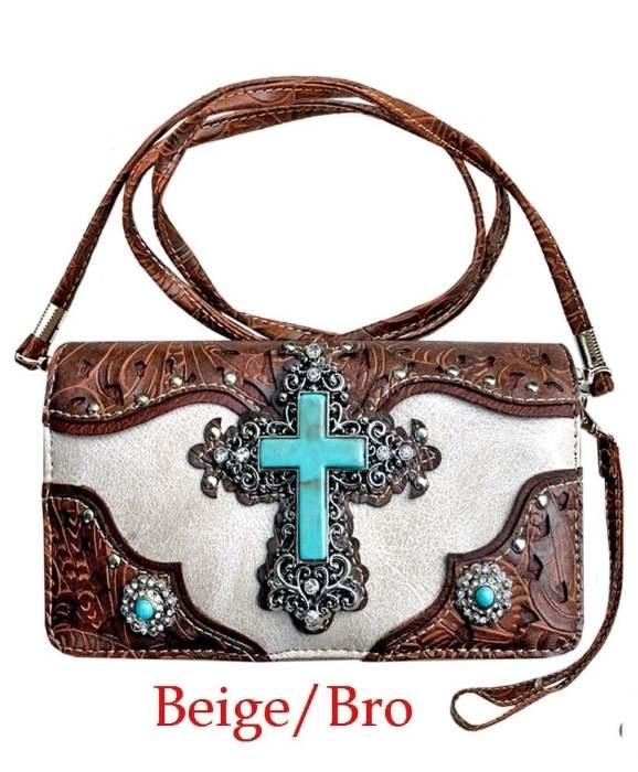 Turquoise Cross Western Wallet - Beige/Brown image