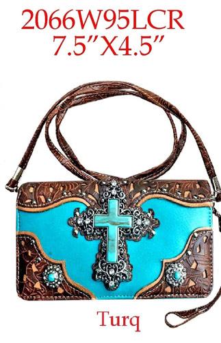 Turquoise Cross Western Wallet - Turquoise image
