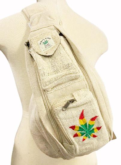 Himalayan Hemp Handmade Nepal Crossbody Bags - Marijuana Leaf image