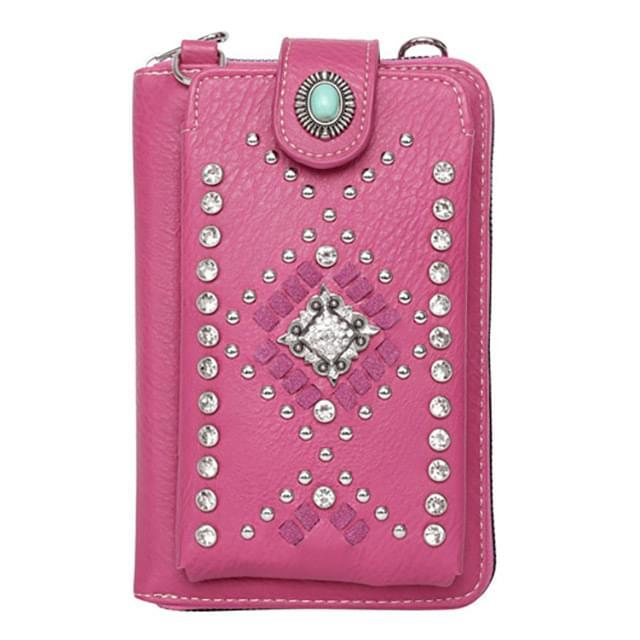 Montana West American Bling Southwestern Collection Crossbody Wallet Purse - Pink image