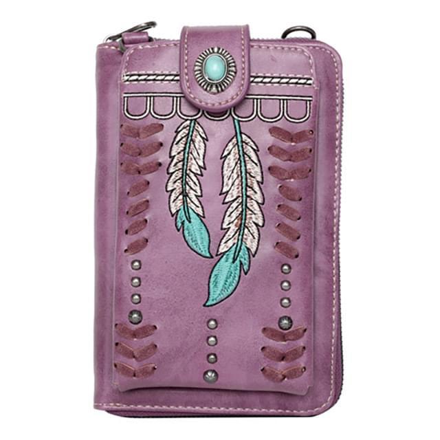 Montana West American Bling Crossbody Wallet Purse - Purple Leaf Design image