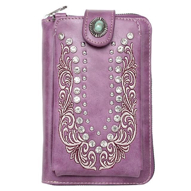 Montana West American Bling Embossed Crossbody Wallet Purse - Purple image
