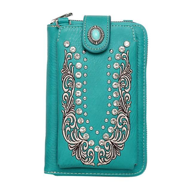 Montana West American Bling Embossed Crossbody Wallet Purse - Turquoise image