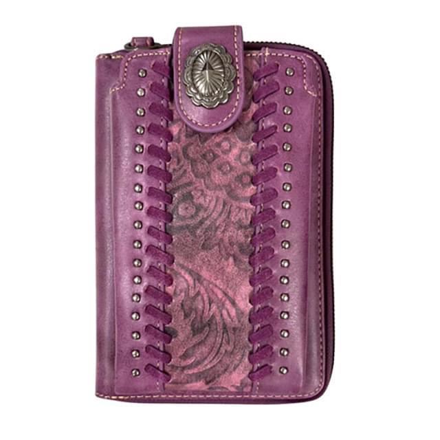 Western Embroidered Pattern Smartphone Wallet/Crossbody - Purple image