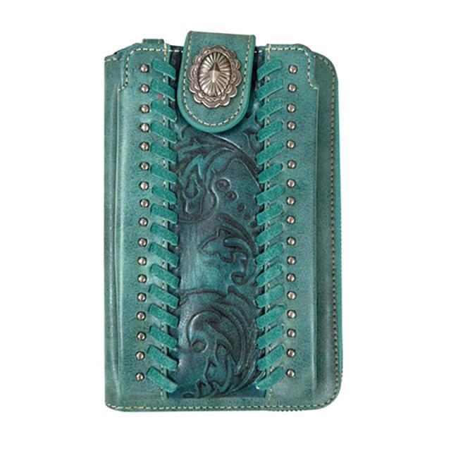 Western Embroidered Pattern Smartphone Wallet/Crossbody - Turquoise image