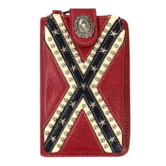 Confederate Flag Design Star Studded Crossbody Wallet Purse image