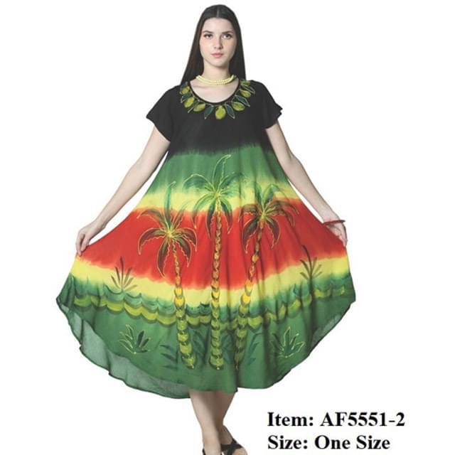 Rayon Tropical Rasta Tie Dye Brush Paint Dresses image