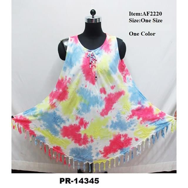Rayon Multicolor Tie Dye Umbrella Dresses With Fringes image