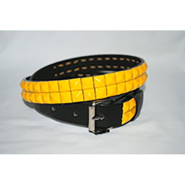 Yellow 2-Row Metal Pyramid Studded Kid's Leather Belts - Unisex Boys/Girls image