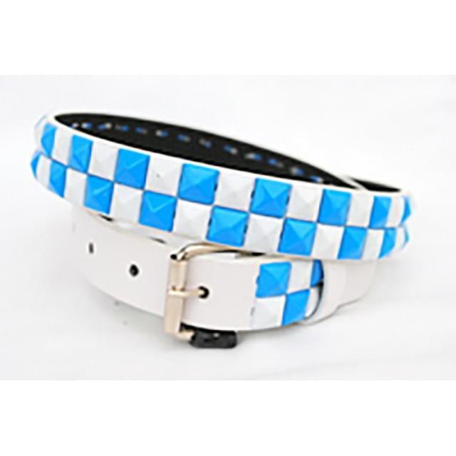 White & Turquoise 2-Row Metal Pyramid Studded Kid's Leather Belt Unisex Boys Girls image