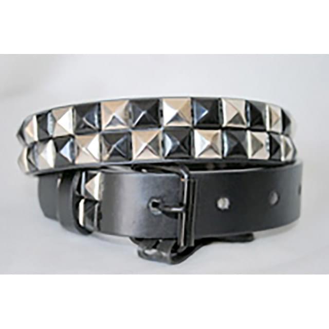Black & Silver 2-Row Pyramid Studded Kid's Belts - Unisex Boys/Girls image