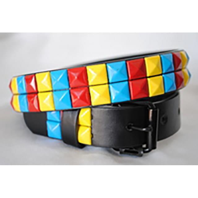 Colorful Rainbow 2-Row Pyramid Studded Kid's Belts - Unisex Boys/Girls image