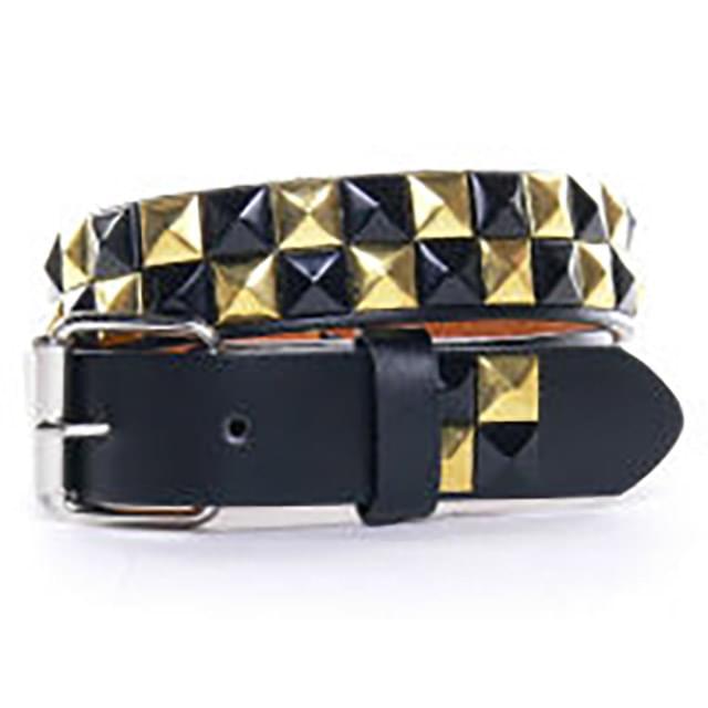 Black & Gold 2-Row Pyramid Studded Kid's Belts - Unisex Boys/Girls image