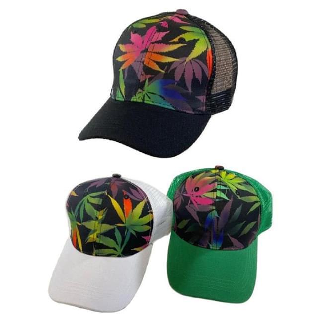 Wholesale Colorful Marijuana Graphic all over mesh baseball caps image