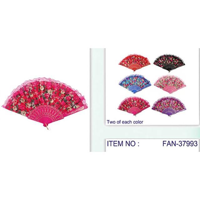 Flower Pattern Hand Fans With Lace - Assorted image