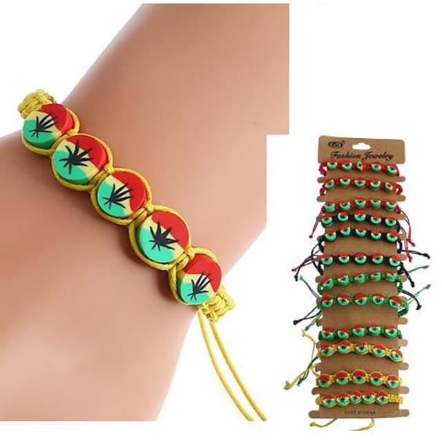 Rasta Marijuana Leaf Rasta Thread Bracelets - Assorted image