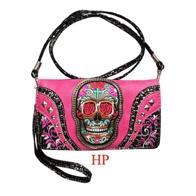 Studded Sugar Skull Wallet - Hot Pink image