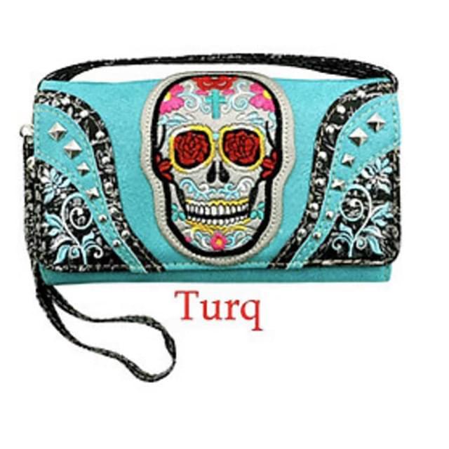 Studded Sugar Skull Wallet - Turquoise image