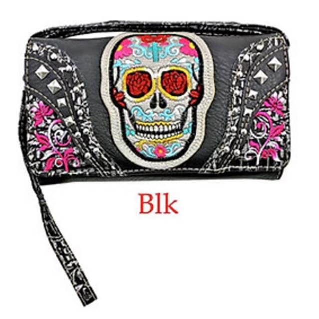 Studded Sugar Skull Wallet - Black image