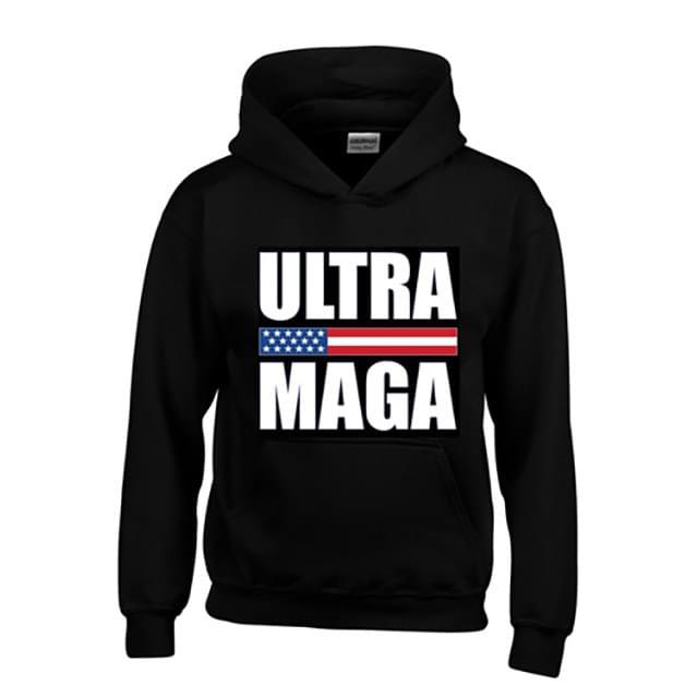 "Ultra MAGA" USA Flag Banner Black Fleece Lined Hoodies image