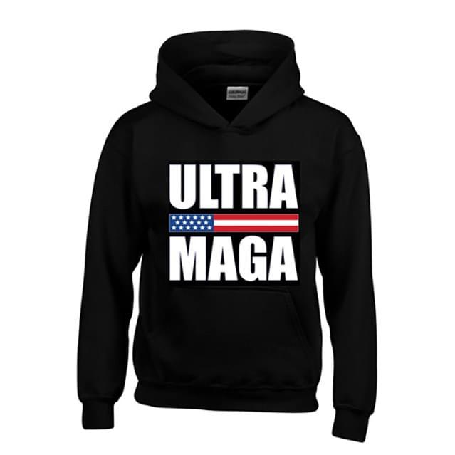 "Ultra MAGA" USA Flag Banner Black Fleece Lined Hoodies XXL image