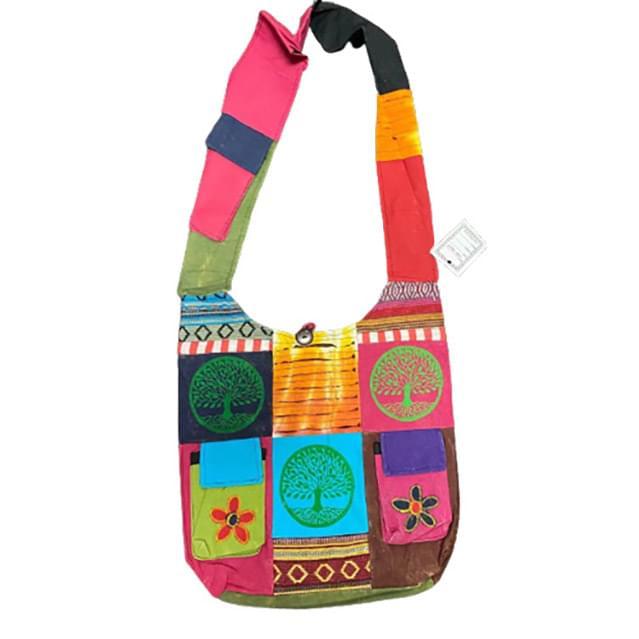 Handmade Patchwork Hobo Bags With Two Front Pockets - Colorful Tree Of Life Theme image
