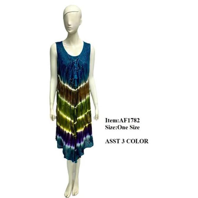 Rayon Acid Wash Multicolor Tie Dye Dresses - Assorted image