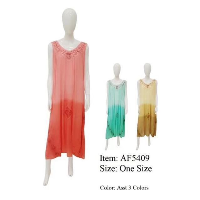 Rayon Crepe Tie Dye V-Neck Long Dresses - Assorted image