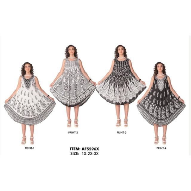 Black & White Dot Challis Plus Size Umbrella Dresses - Assorted image