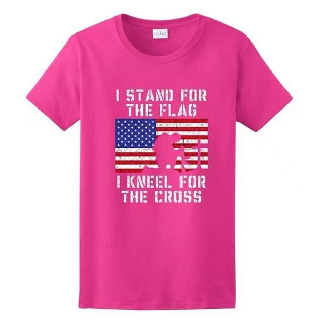 "I Stand For The Flag - I Kneel For the Cross" Patriotic T-Shirts - Pink XXL image