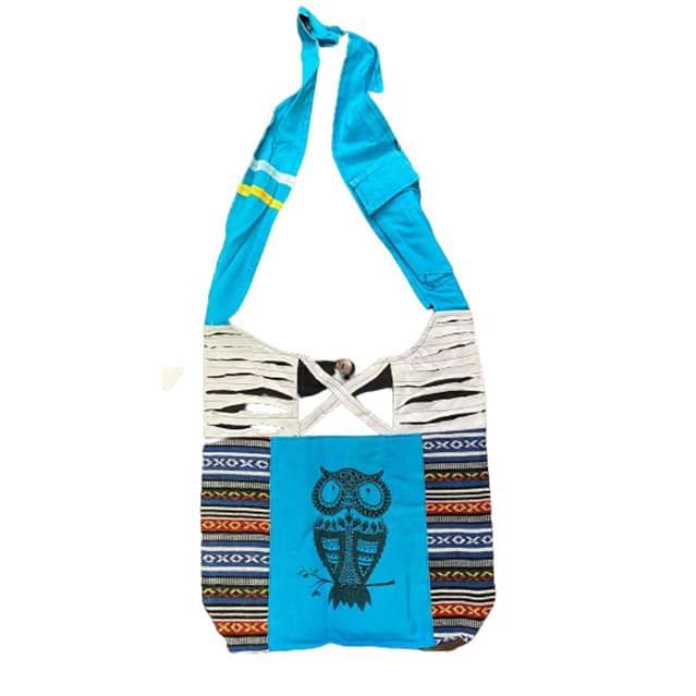 Handmade Razor-Cut Patchwork Hobo Bags - Turquoise Owl image