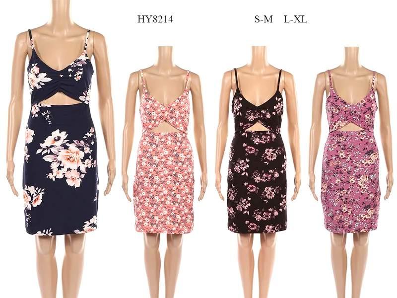 Cutout Flower Print Summer Dresses - Assorted image