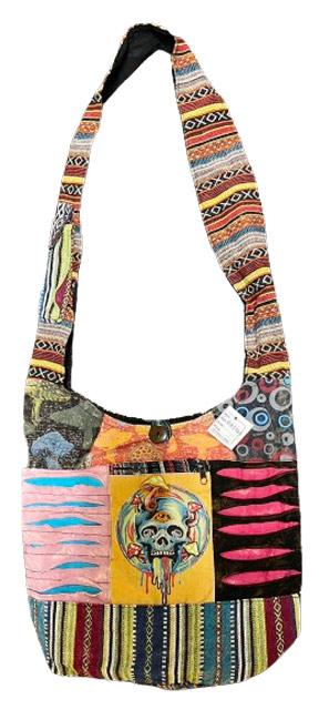 Nepal Handmade Cotton/Hemp Patchwork Hobo Bags - Mushroom Skull image