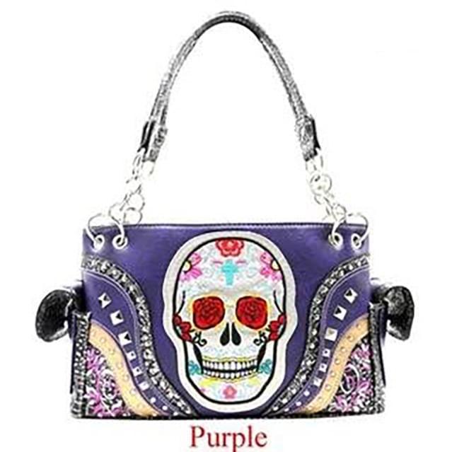 Western Skull Embroidery Purse - Purple image