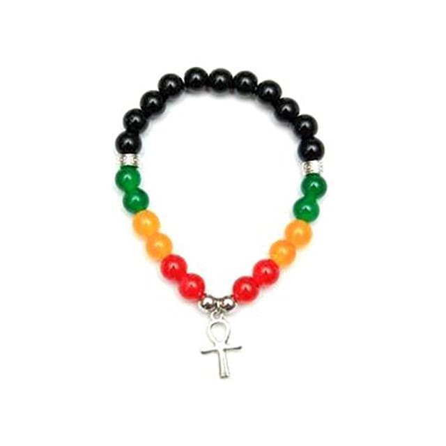 Rasta Color Beaded Bracelets With Ankh Pendant image