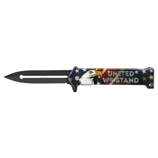 4.63" Stiletto Spring-Assisted Folding Pocket Knife - "United We Stand" image