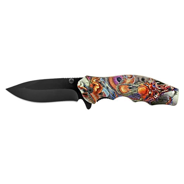 4.5" Spring-Assisted Folding Pocket Knife With Belt Clip - Dragon image
