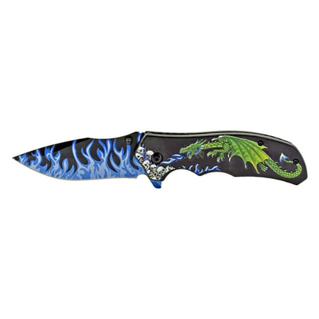 4.75" Spring-Assisted Dragon's Breath Folding Pocket Knife - Green image