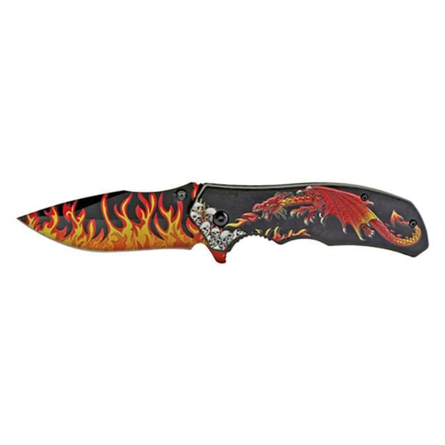 4.75" Spring-Assisted Dragon's Breath Folding Pocket Knife - Red image