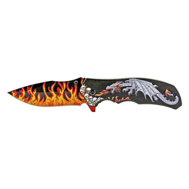 4.75" Spring-Assisted Drop Point Folding Pocket Knife - Fire Dragon image