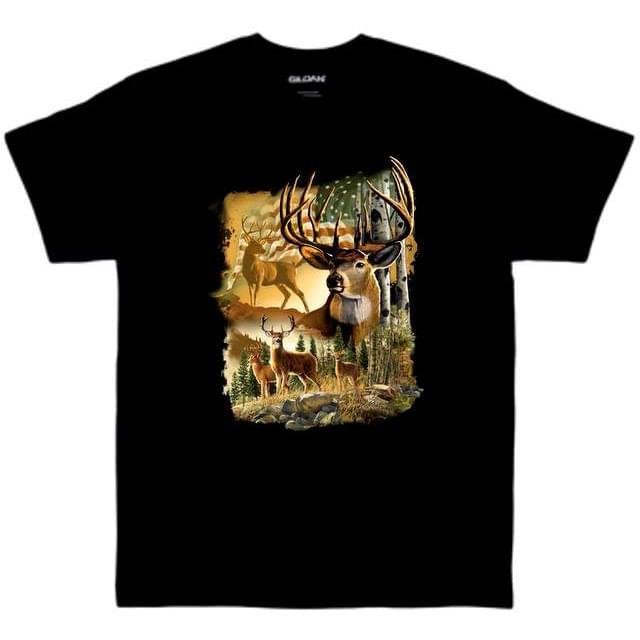 USA Flag & Deer T-Shirts - Black XXL image