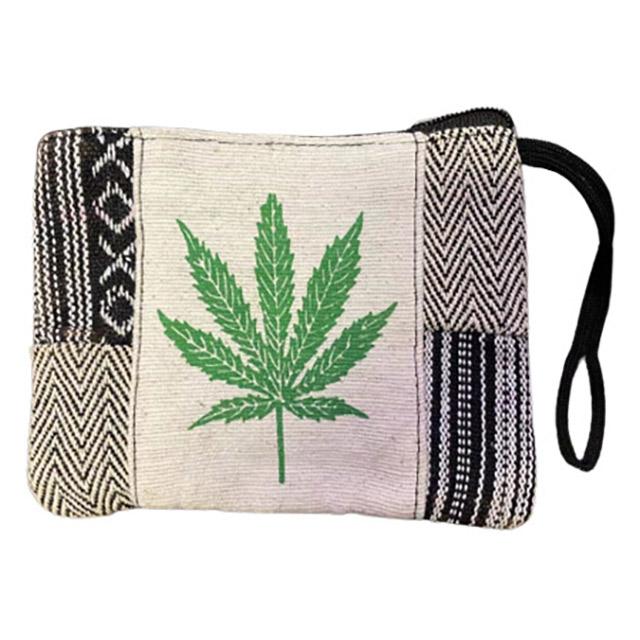 Nepal Handmade Clutch Bags - Green Marijuana Leaf image